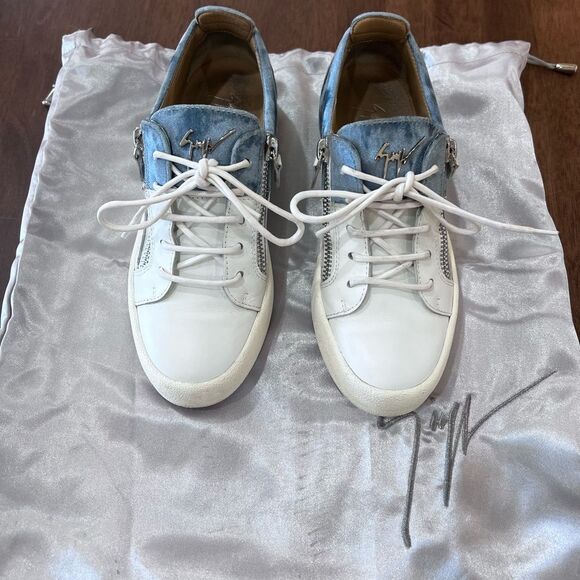 Giuseppe Zanotti Blue Velvet & Leather Sneakers 37 (US 6.5) Made in Italy Luxury - Picture 10 of 11